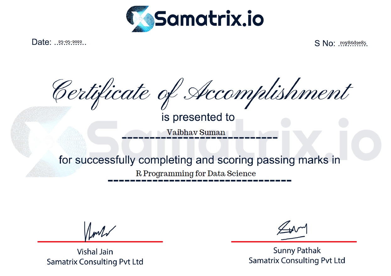 Samatrix Certificate 4
